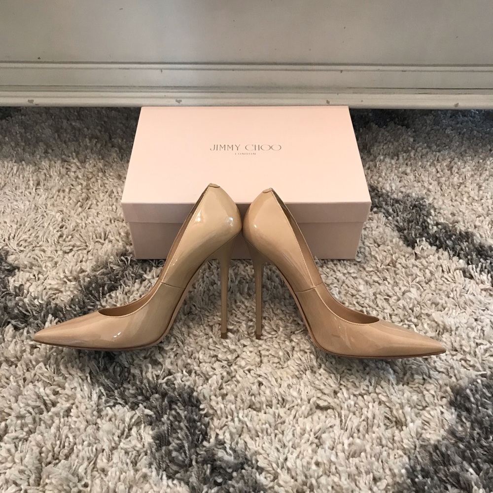 Jimmy Choo Anouk Patent Leather Nude Heels sz.38.5 - Picture 2 of 7
